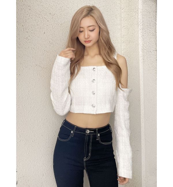 GYDA「フロントボタン2WAY FANCYTWEEDブラウス」|シャツ・ブラウス|