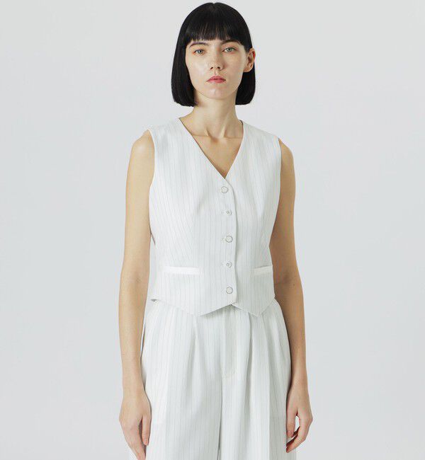  「【ウォッシャブル/セットアップ対応】ピンストライプベスト」|ベスト・ジレ|ホワイト