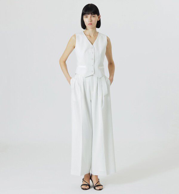  「【ウォッシャブル/セットアップ対応】ピンストライプベスト」|ベスト・ジレ|