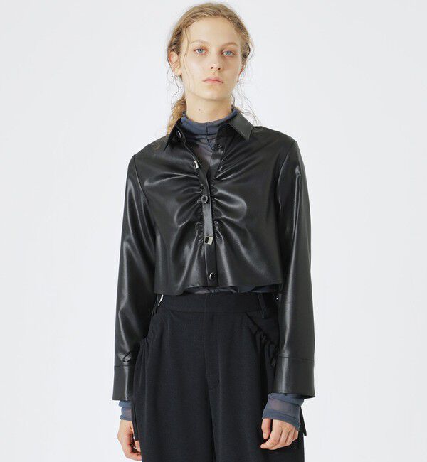 「ギャザークロップドシャツ」|シャツ・ブラウス|ブラック