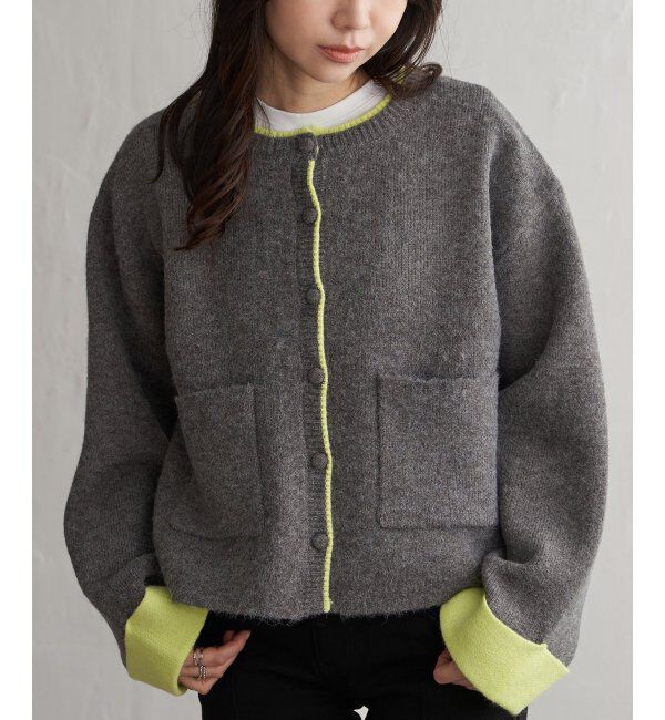 VENCE share style「アルパカタッチ配色カーディガン」|カーディガン|チャコール