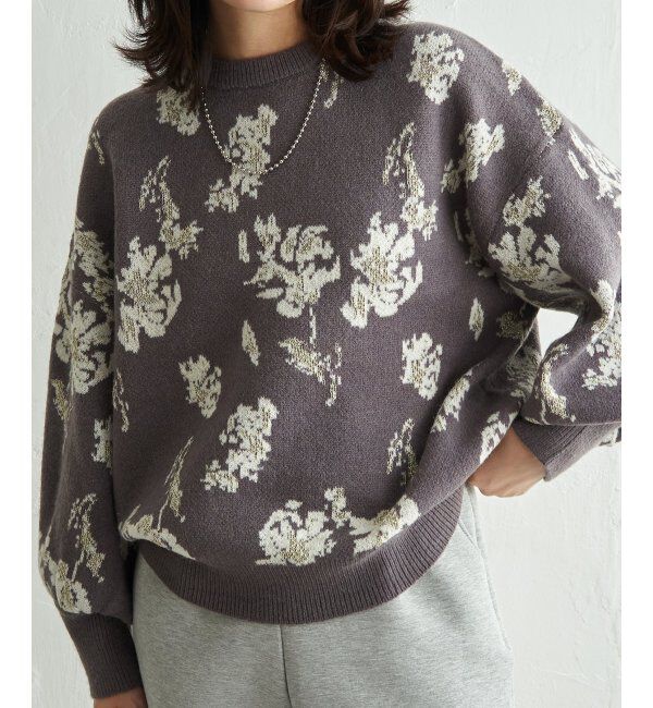 VENCE share style「フラワ－ジャガードプルオーバー」|ニット・セーター|チャコール