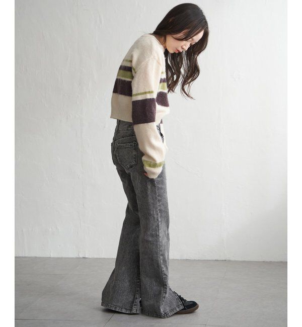 VENCE share style「ボーダークロッップドプルオーバー」|ニット・セーター|