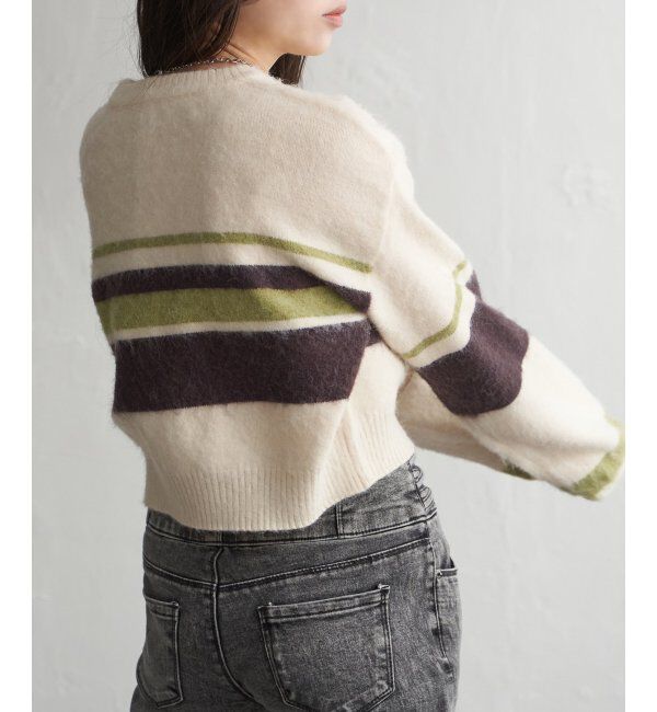 VENCE share style「ボーダークロッップドプルオーバー」|ニット・セーター|