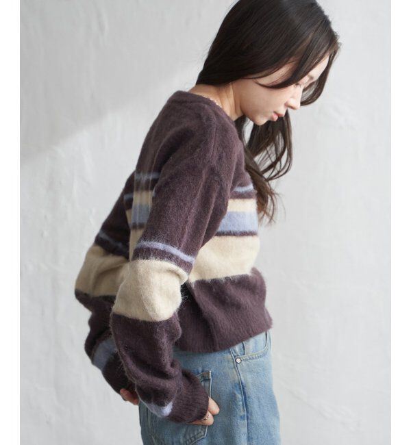 VENCE share style「ボーダークロッップドプルオーバー」|ニット・セーター|