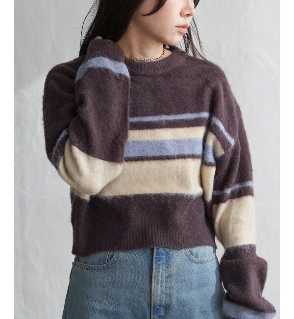 VENCE share style「ボーダークロッップドプルオーバー」|ニット・セーター|