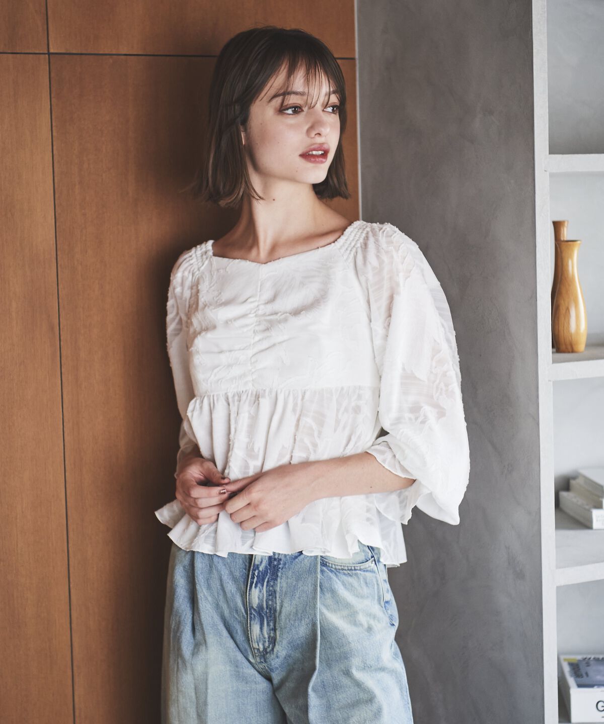 アンドクチュール「オパールシアーブラウス」|シャツ・ブラウス|オフ