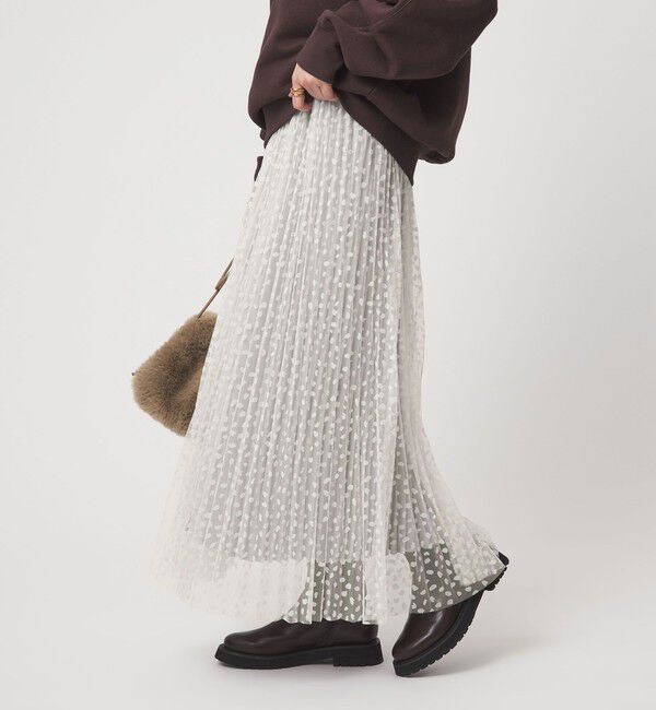 UNITED ARROWS green label relaxing「［size SHORT/TALLあり］2WAY チュール プリント プリーツ スカート」|フレア|