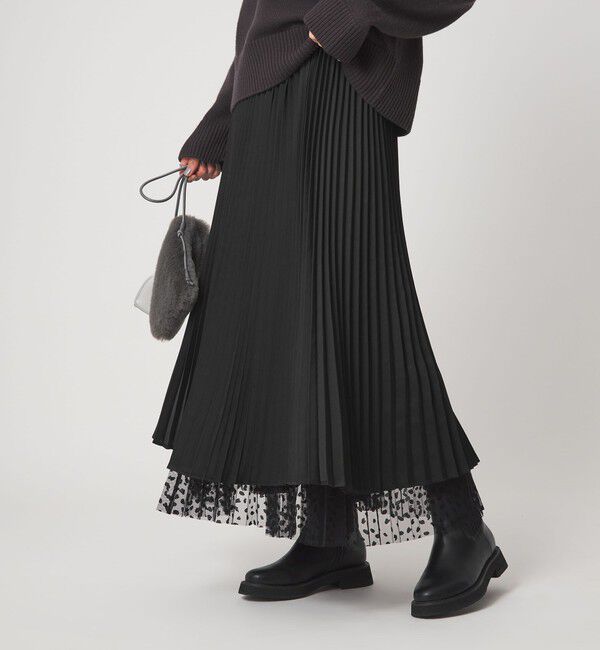 UNITED ARROWS green label relaxing「［size SHORT/TALLあり］2WAY チュール プリント プリーツ スカート」|フレア|