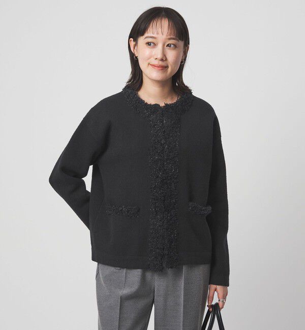 UNITED ARROWS green label relaxing「ブークレ&times;フリンジ カーディガン ウォッシャブル」|カーディガン|BLACK