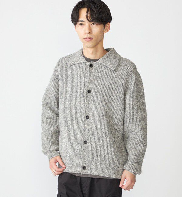SHIPS「SHIPS: SOLOTEX(R) 畔編み ポロ ニット カーディガン」|カーディガン|グレー
