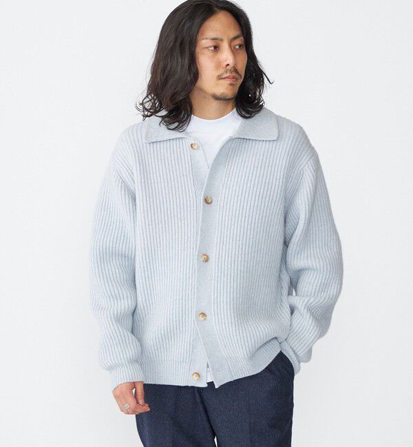 SHIPS「SHIPS: SOLOTEX(R) 畔編み ポロ ニット カーディガン」|カーディガン|ライトブルー