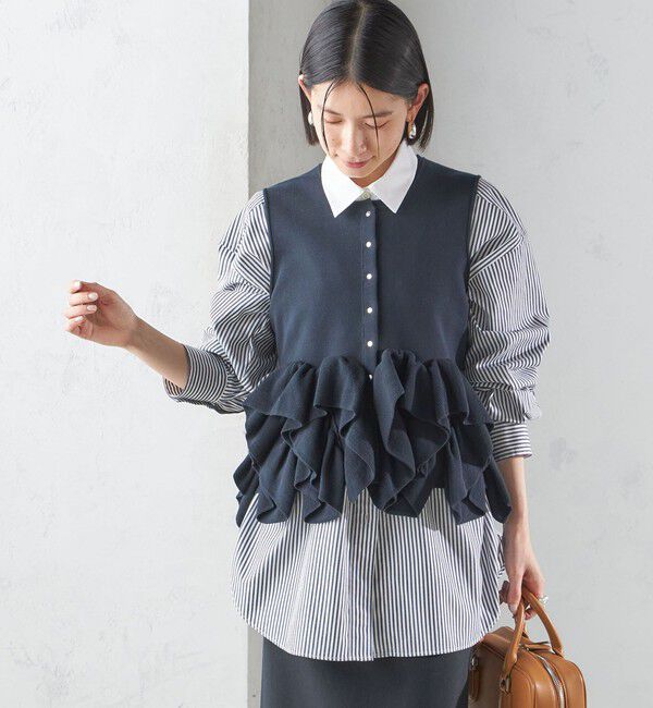 SHIPS for women「〈手洗い可能〉ペプラム フリル 2WAY ベスト」|ベスト・ジレ|