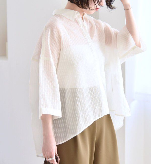 quaranciel「quaranciel:〈手洗い可能〉シアー ストライプ ボーダー ビッグ シャツ」|シャツ・ブラウス|