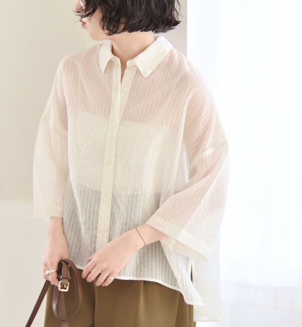 quaranciel「quaranciel:〈手洗い可能〉シアー ストライプ ボーダー ビッグ シャツ」|シャツ・ブラウス|