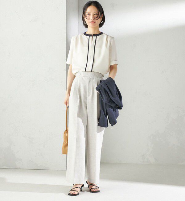 SHIPS for women「〈手洗い可能〉パイピング キーネック 半袖 ブラウス」|シャツ・ブラウス|