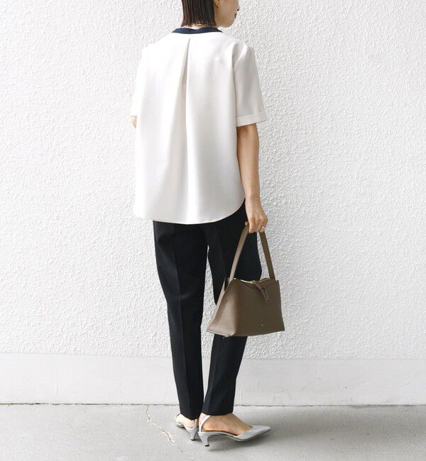 SHIPS for women「〈手洗い可能〉パイピング キーネック 半袖 ブラウス」|シャツ・ブラウス|