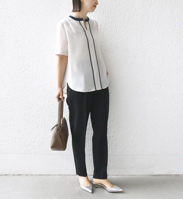 SHIPS for women「〈手洗い可能〉パイピング キーネック 半袖 ブラウス」|シャツ・ブラウス|