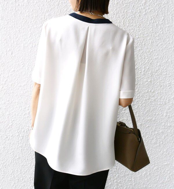 SHIPS for women「〈手洗い可能〉パイピング キーネック 半袖 ブラウス」|シャツ・ブラウス|