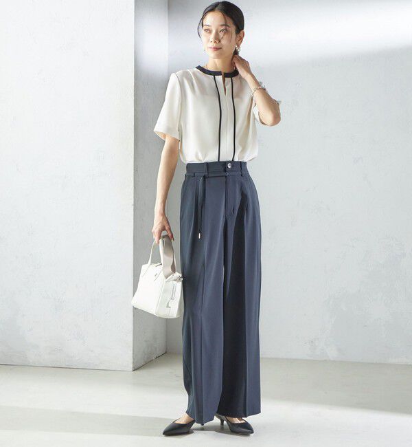 SHIPS for women「〈手洗い可能〉パイピング キーネック 半袖 ブラウス」|シャツ・ブラウス|