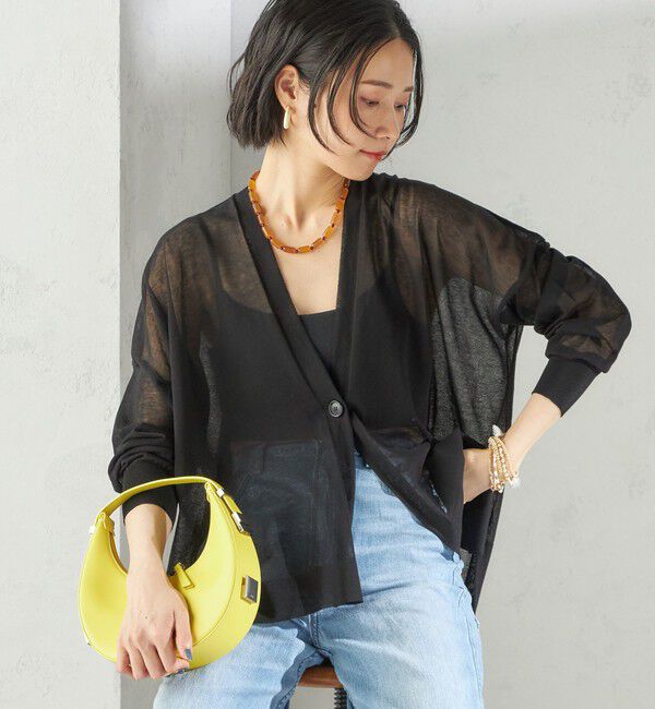 SHIPS for women「〈手洗い可能〉18G コットン ナイロン Vネック 1 ボタン カーディガン」|カーディガン|ブラック