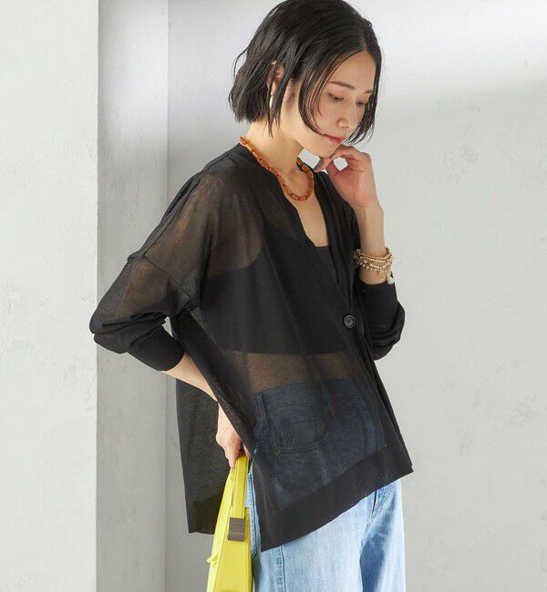 SHIPS for women「〈手洗い可能〉18G コットン ナイロン Vネック 1 ボタン カーディガン」|カーディガン|