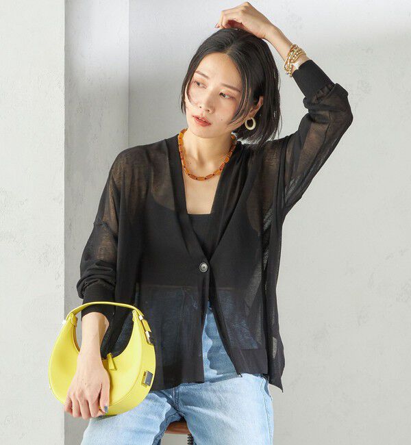 SHIPS for women「〈手洗い可能〉18G コットン ナイロン Vネック 1 ボタン カーディガン」|カーディガン|