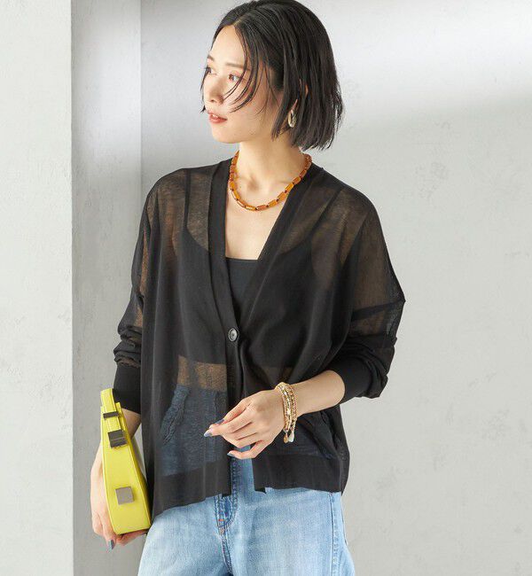 SHIPS for women「〈手洗い可能〉18G コットン ナイロン Vネック 1 ボタン カーディガン」|カーディガン|