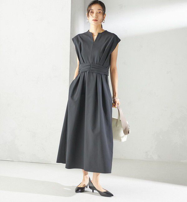 SHIPS for women「〈手洗い可能〉サッカー ストレッチ ドット 無地 フレンチ スリーブ ワンピース」|ワンピース|