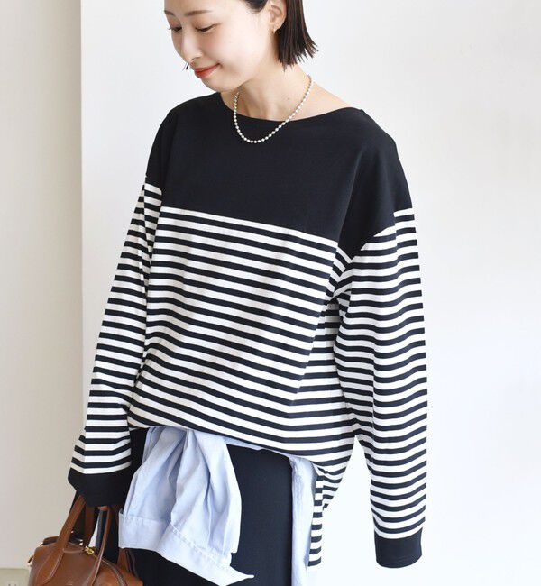 SHIPS for women「【WEB限定】〈洗濯機可能〉ビッグ バスク シャツ」|Tシャツ・カットソー|ブラック