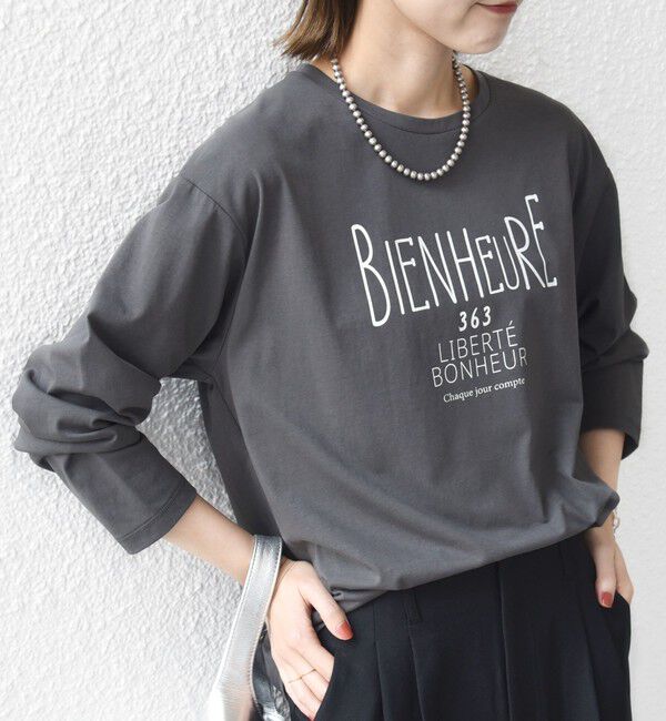 SHIPS for women「プリント ロゴ ロング スリーブ TEE」|Tシャツ・カットソー|ダークグレー