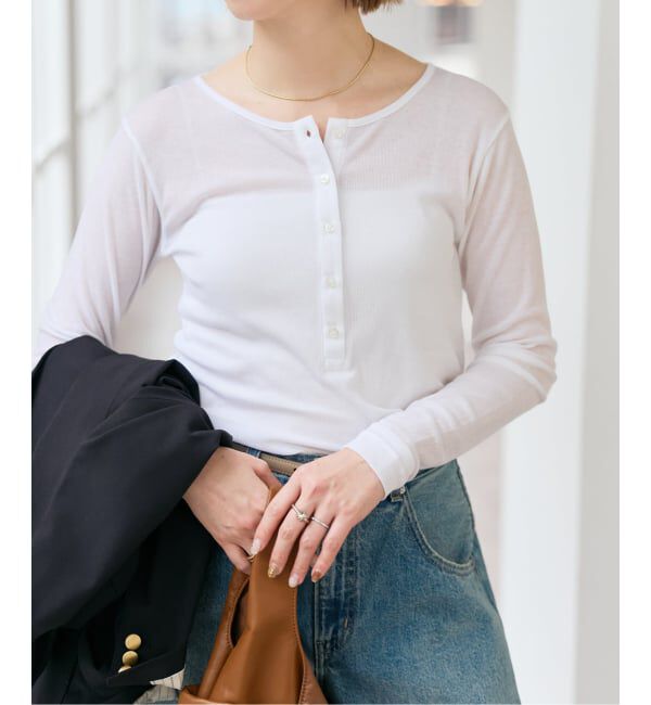 Spick and Span「《予約》シアーヘンリーネックTシャツ」|Tシャツ・カットソー|ホワイト