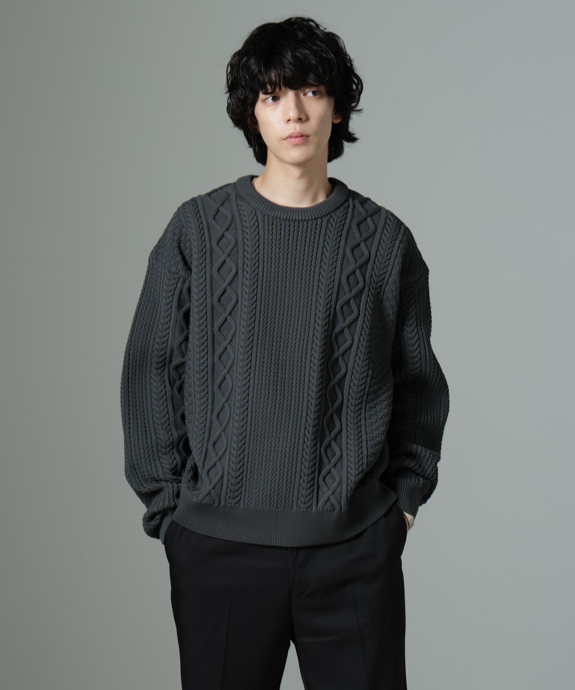 nano･universe「スポンディッシュケーブルニット」|ニット・セーター|グレー