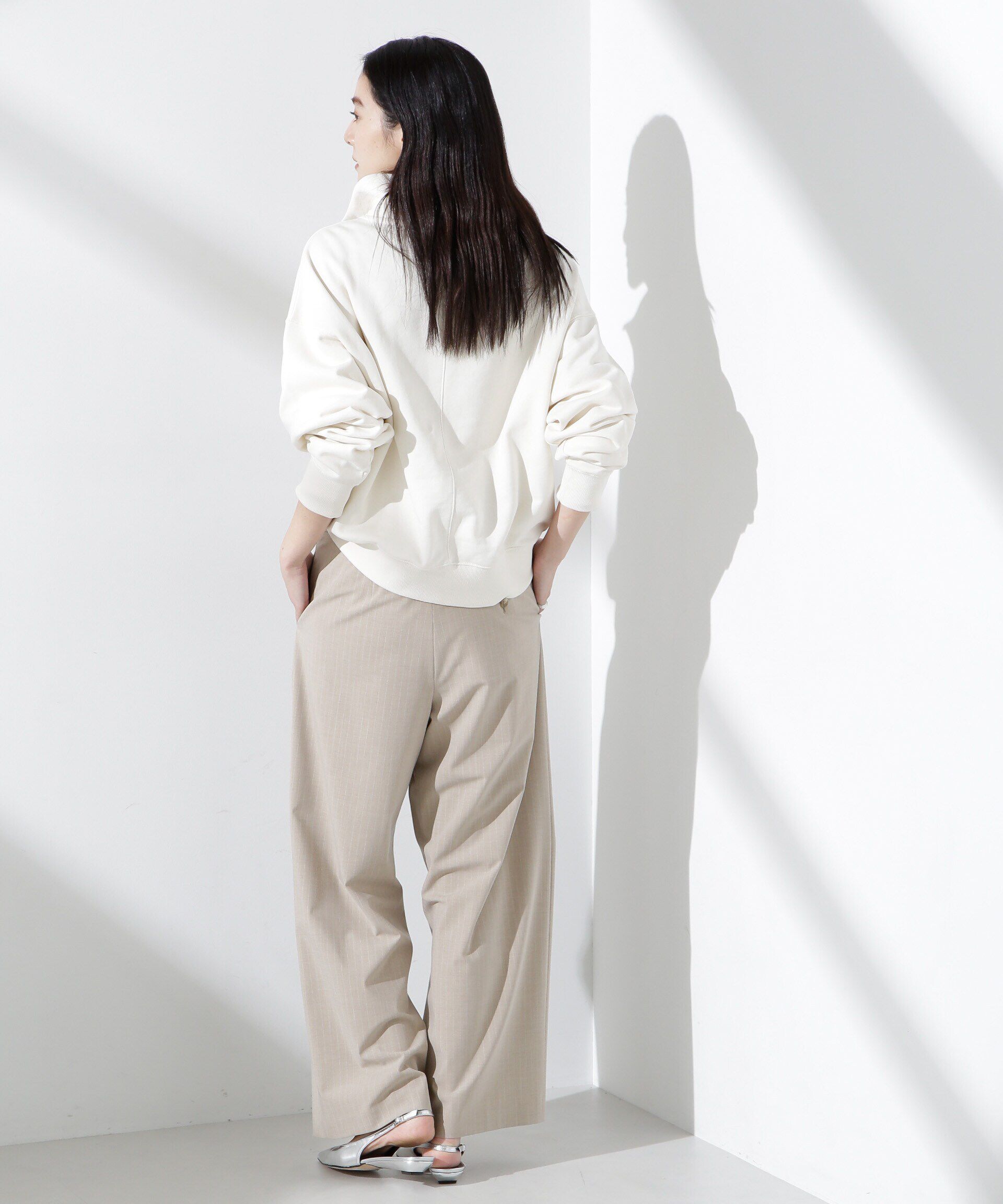 nano･universe「トロストレッチレイヤードタックワイドパンツ（セットアップ可）」|チノ|