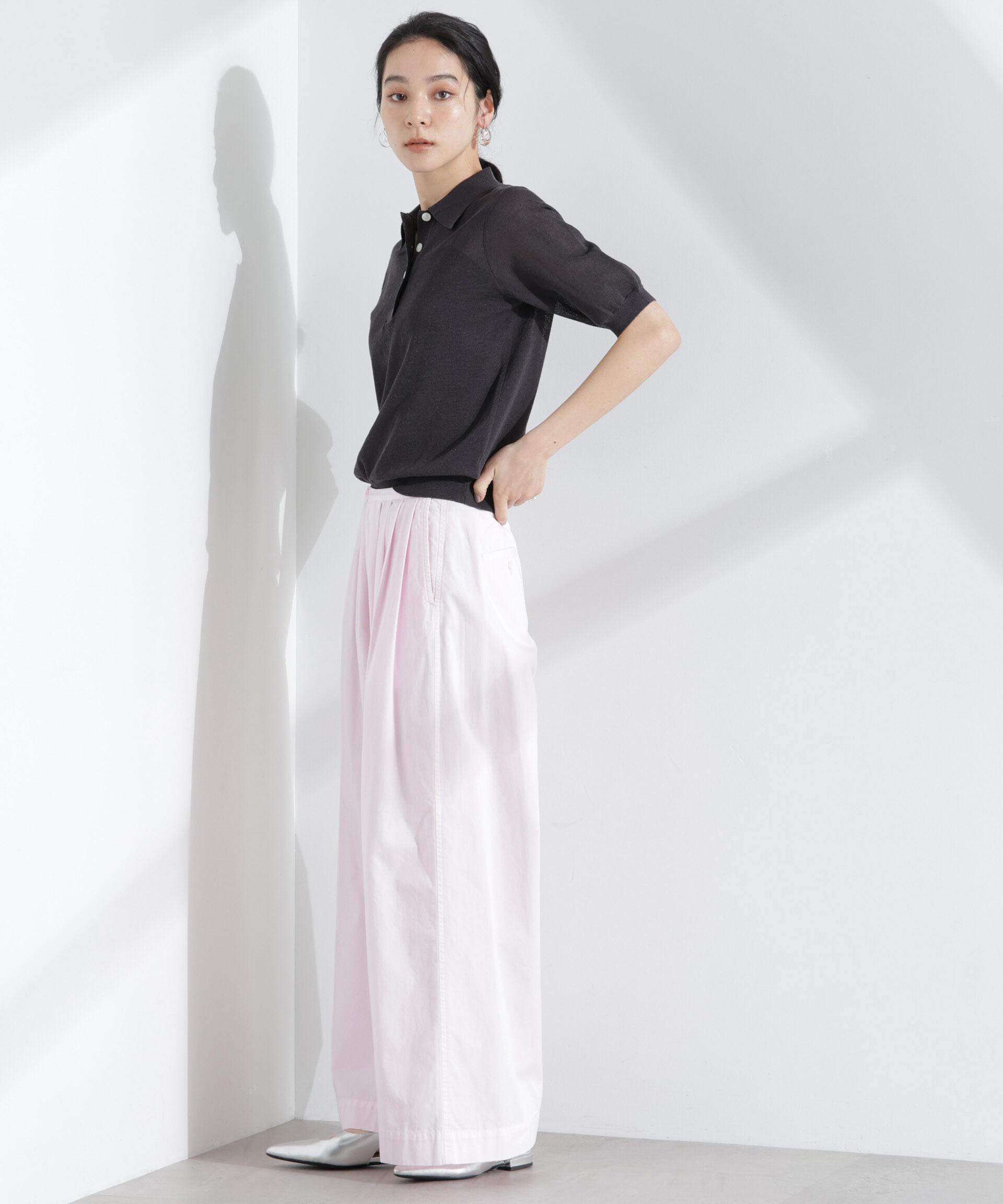 nano･universe「コットンタックワイドパンツ」|チノ|