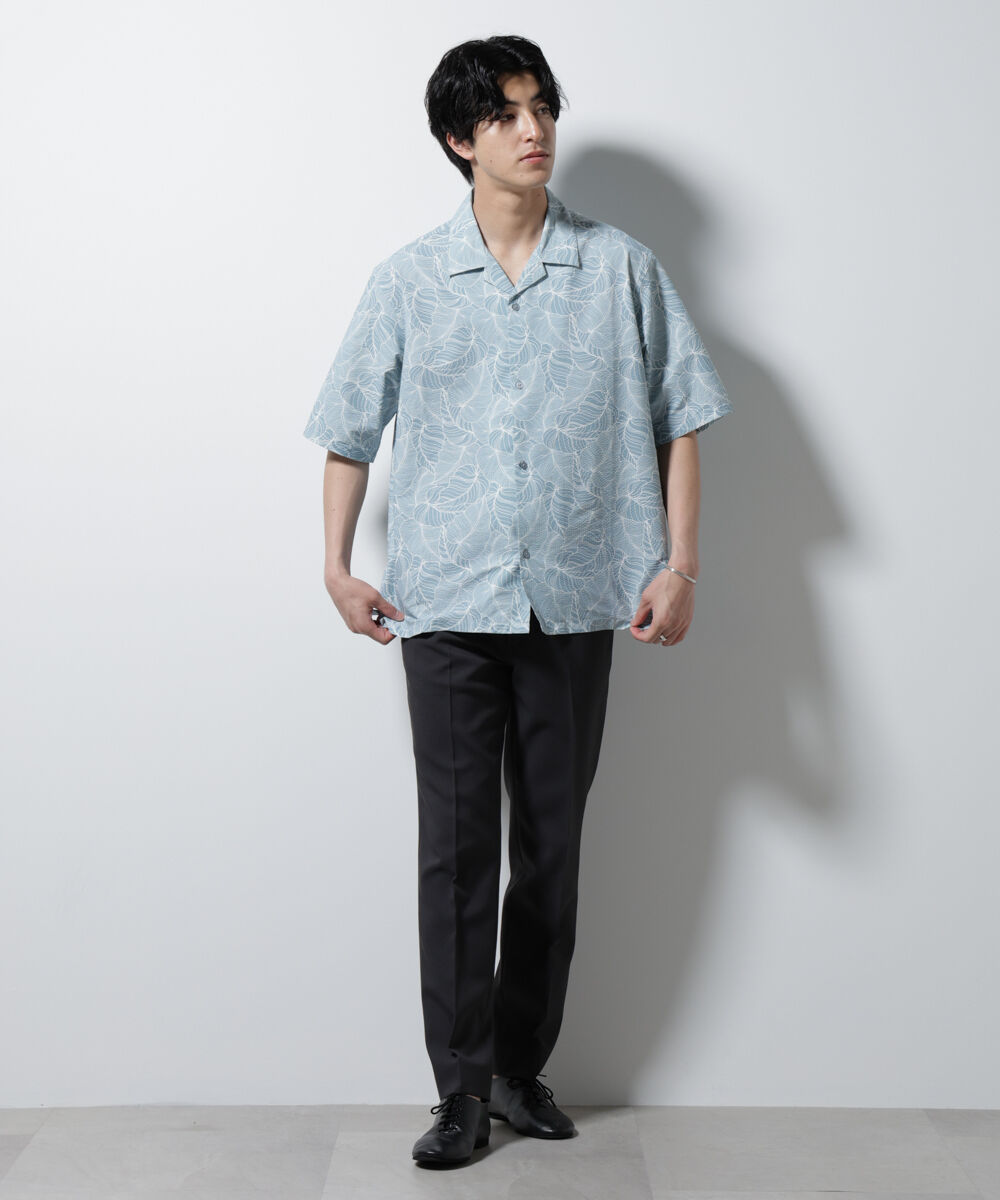 nano･universe「ボタニカルパターンサッカーシャツ 半袖(セットアップ可)」|シャツ・ブラウス|