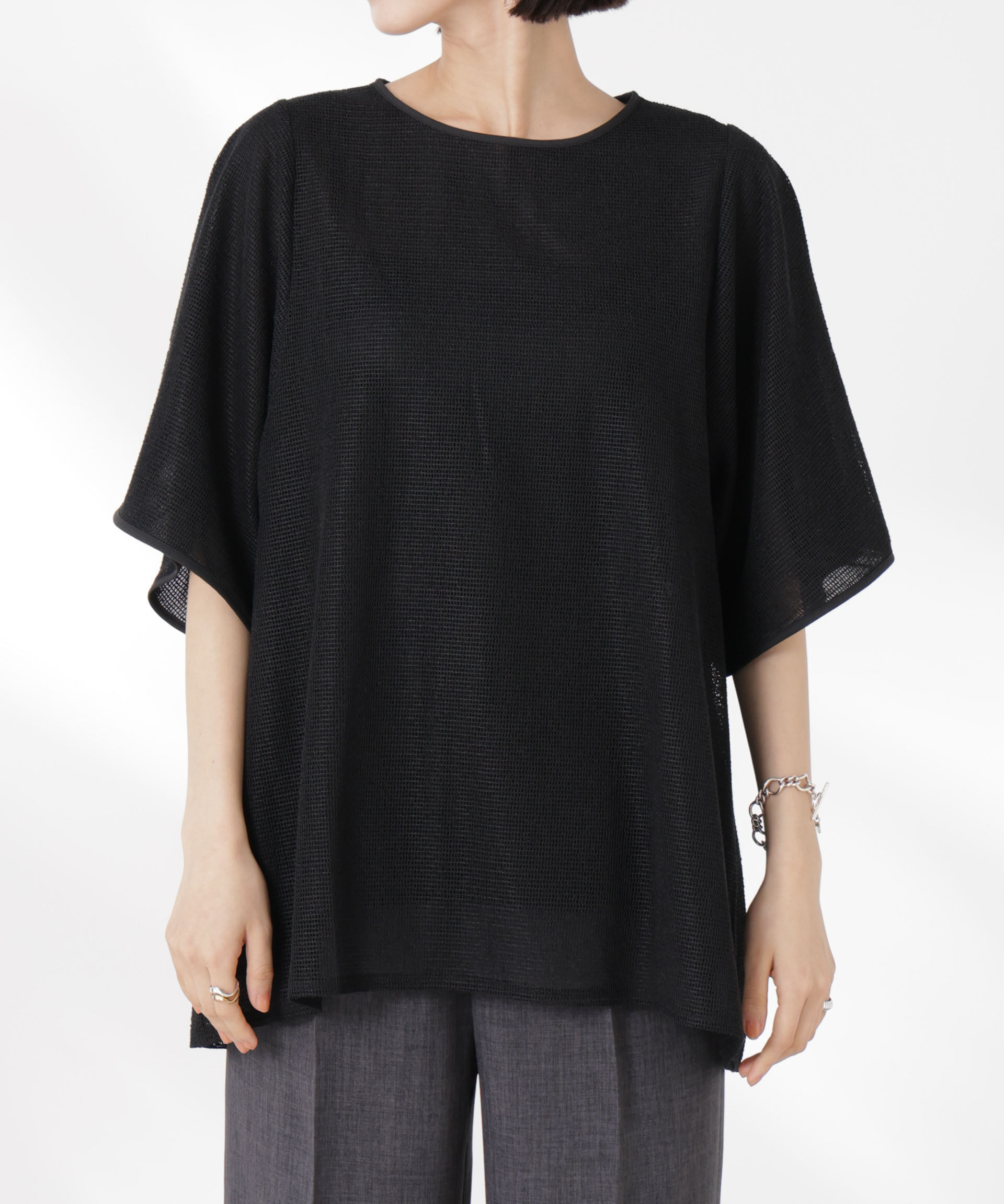 nano･universe「メッシュ&times;シフォンコンビチュニックトップス」|Tシャツ・カットソー|