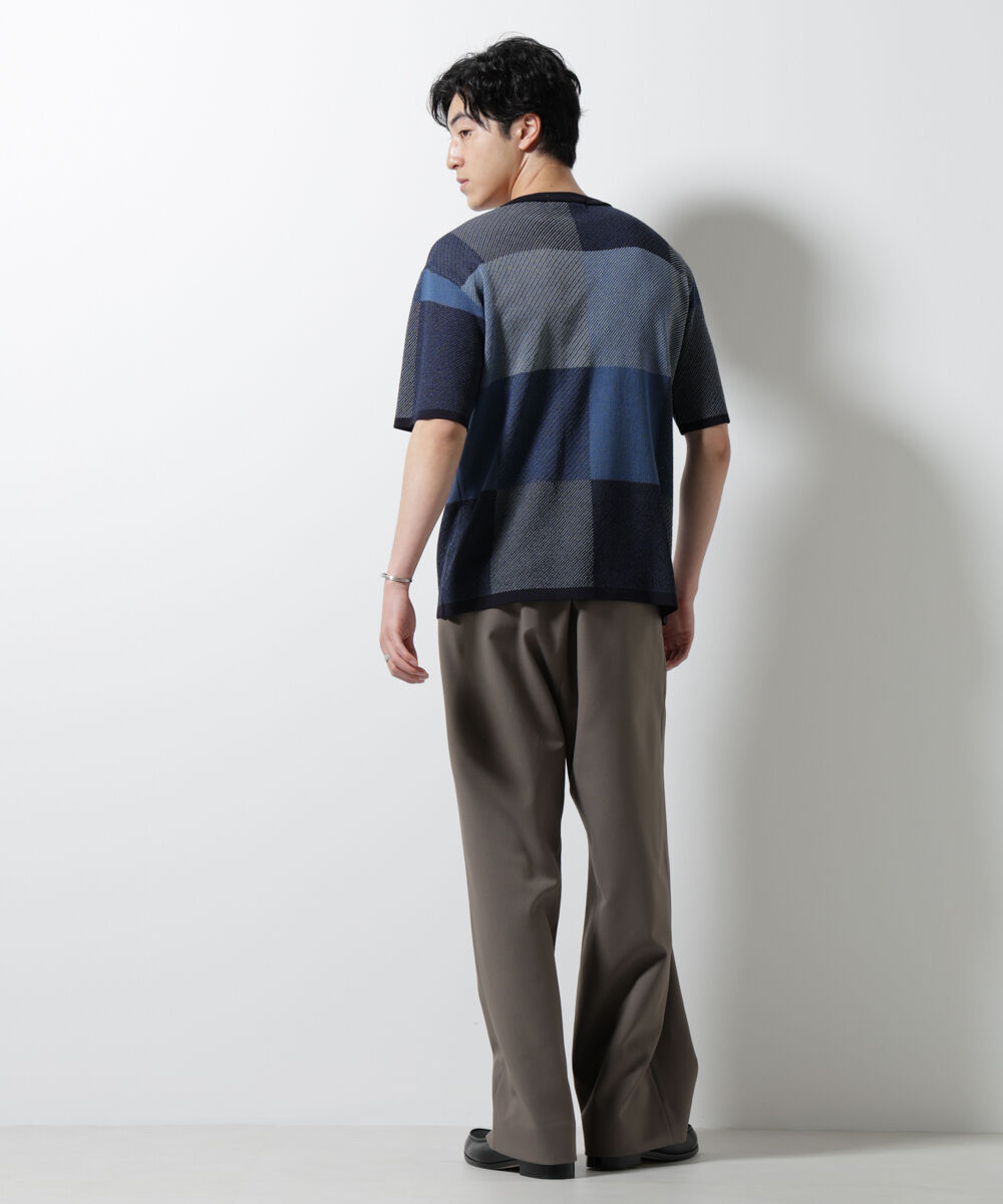 nano･universe「ブロックチェックニットTシャツ 半袖」|ニット・セーター|
