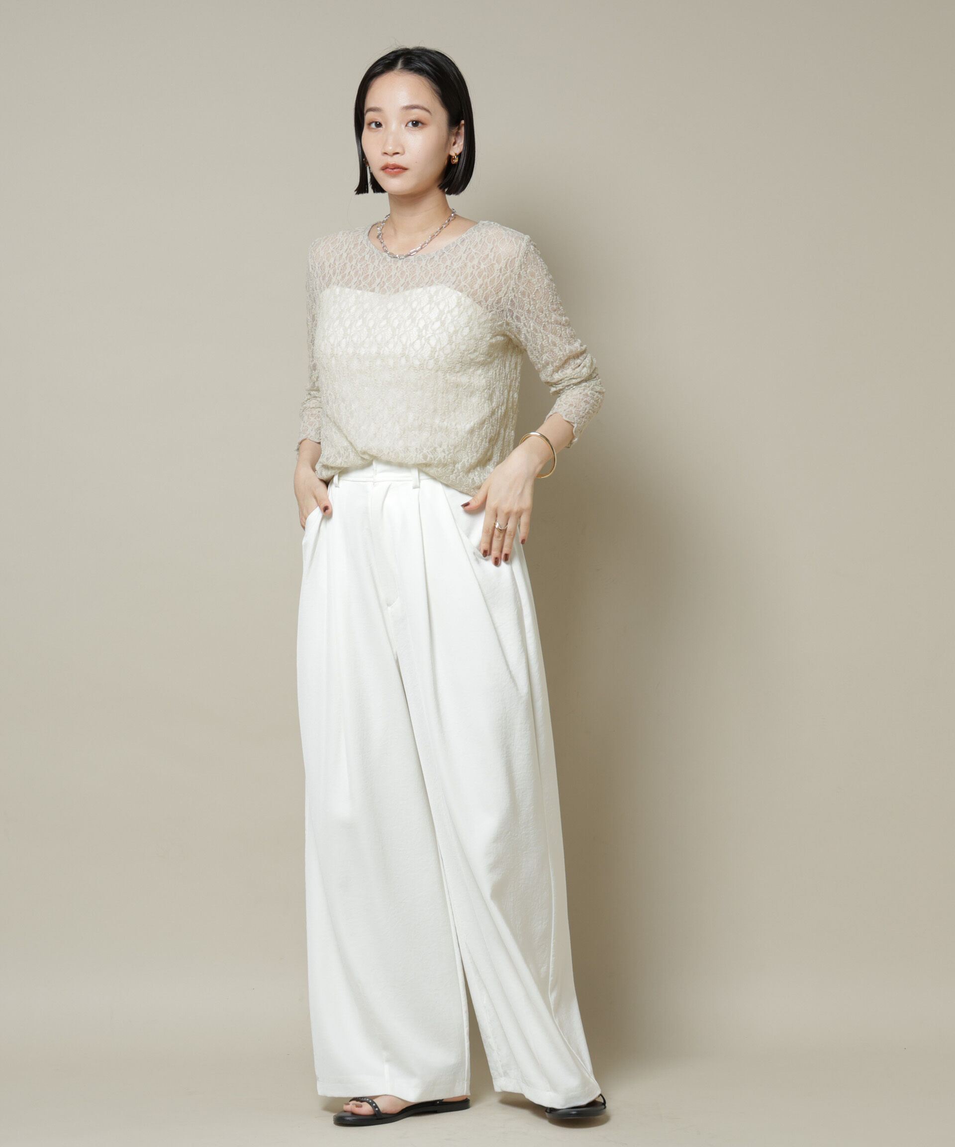 nano･universe「シアーレースロングスリーブトップス(セットアップ可)」|Tシャツ・カットソー|