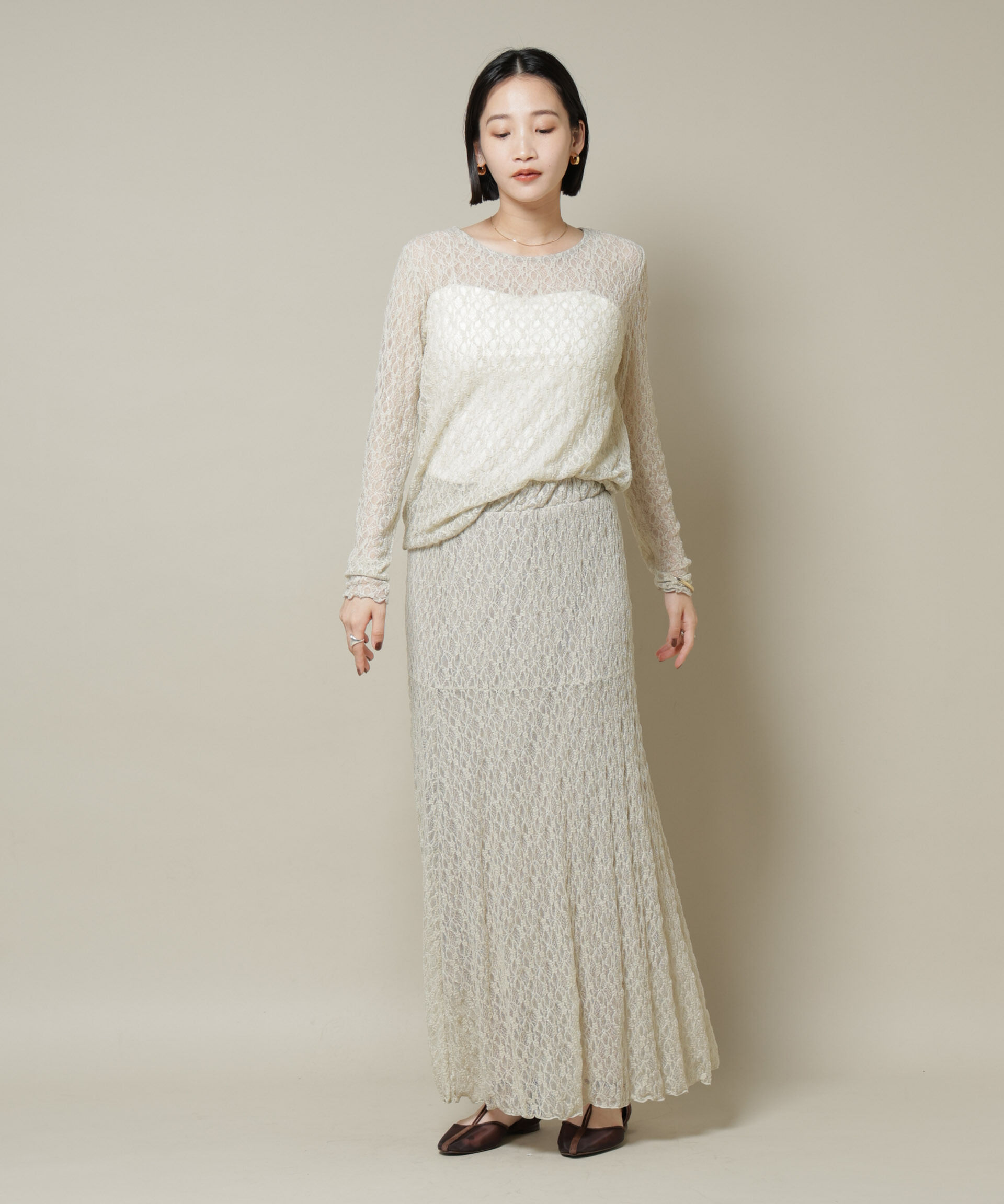 nano･universe「シアーレースロングスリーブトップス(セットアップ可)」|Tシャツ・カットソー|