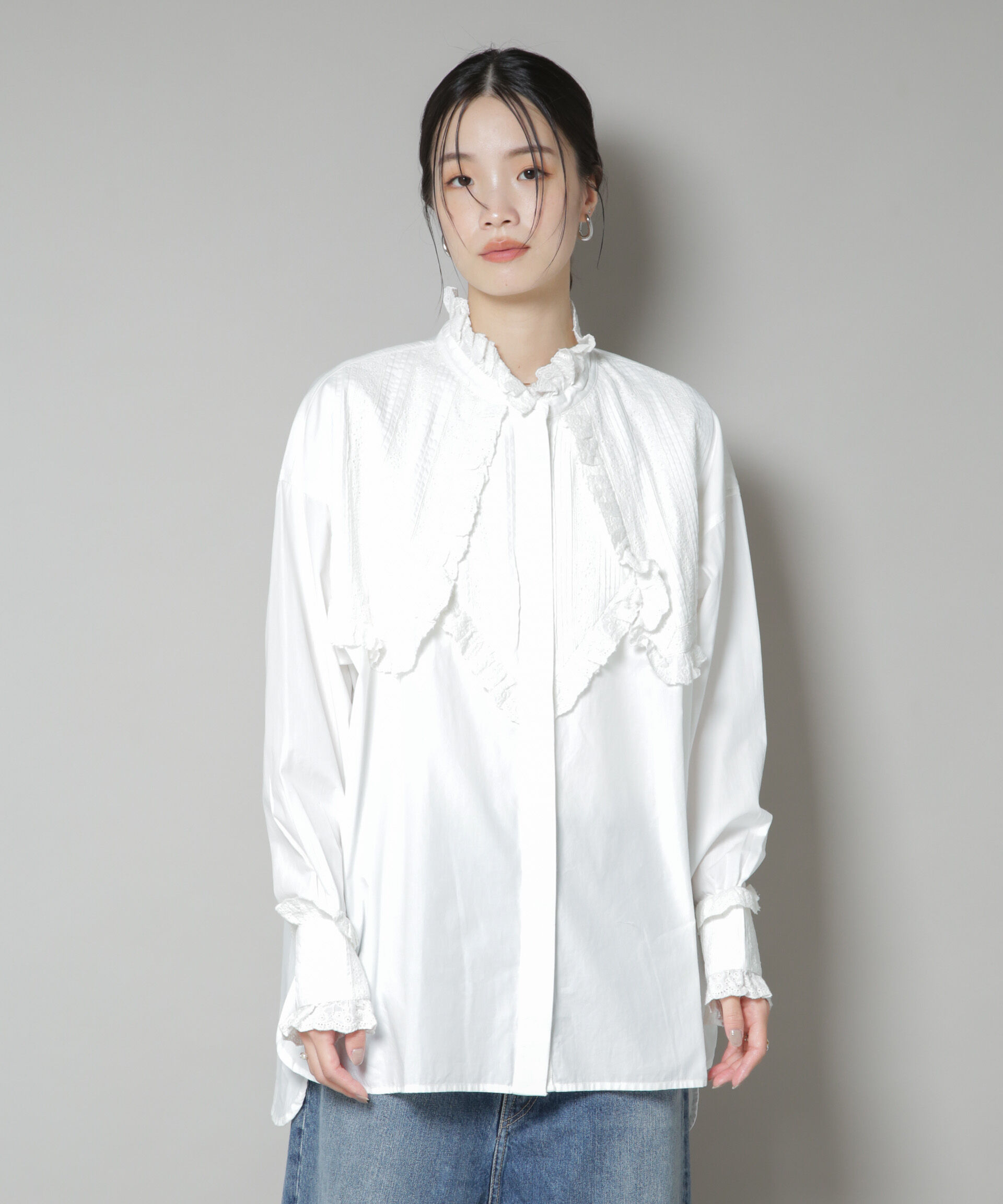 nano･universe「Sara mallika/COTTON PINTUCK LACE BLOUSE」|シャツ・ブラウス|