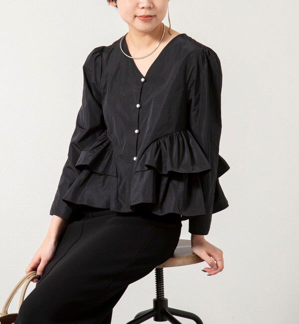 NOLLEY'S sophi「ウォッシャブルマイクロタフタティアードブラウス」|シャツ・ブラウス|ブラック
