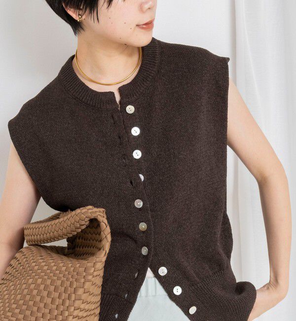 NOLLEY'S「《手洗い可能》ペーパーヤーン天竺ベスト」|ベスト・ジレ|ダークブラウン