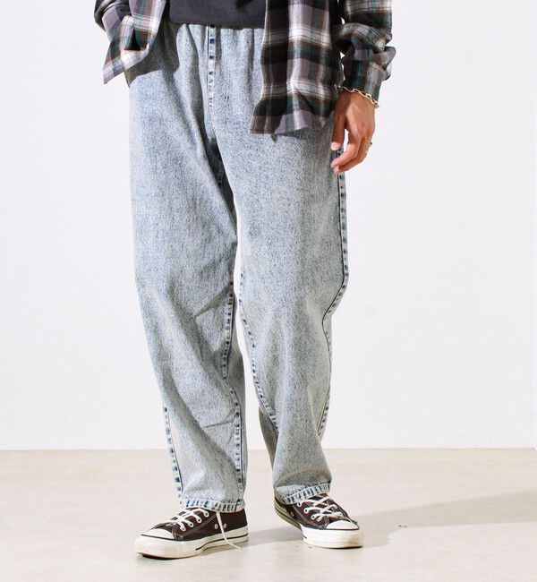 GLOSTER「【シーズンレス/UNISEX】ケミカルウォッシュ ワイドデニムイージーパンツ」|デニム|ブルー系1