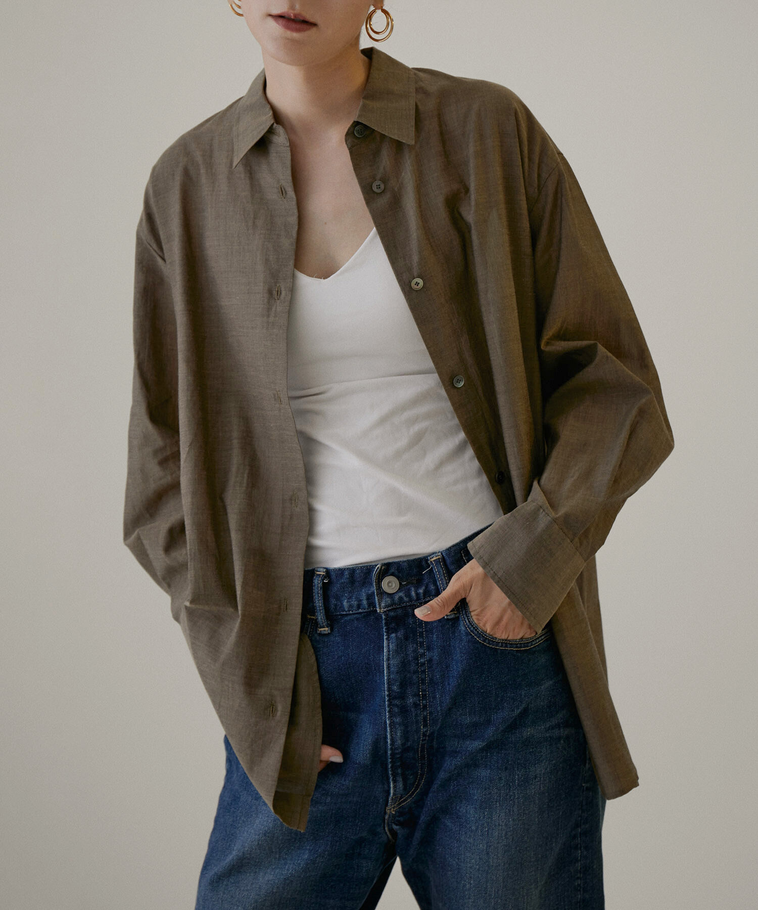 SALON adam et rope'「【NIPPON CULTURE】ワッシャーローンオーバーシャツ / 無地・ストライプ」|シャツ・ブラウス|ブラウン(22)