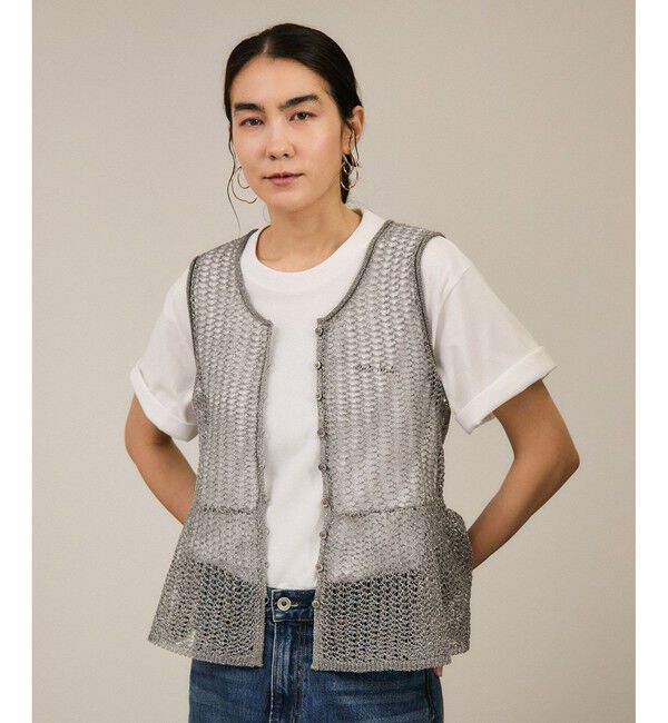 SALON adam et rope'「ブライトニットレースフレアージレ / ベスト［前後2WAY］」|ベスト・ジレ|