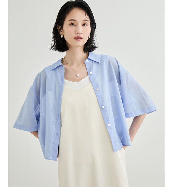 ROPE「【洗える】コットンシアークロップドシャツ」|シャツ・ブラウス|