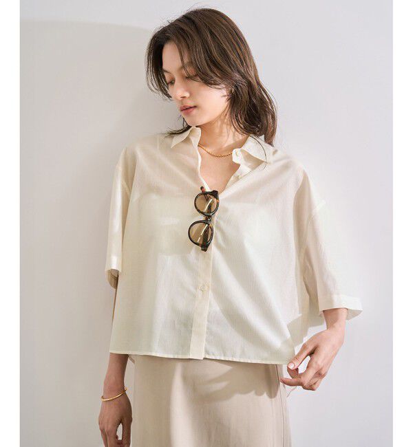 ROPE「【洗える】コットンシアークロップドシャツ」|シャツ・ブラウス|