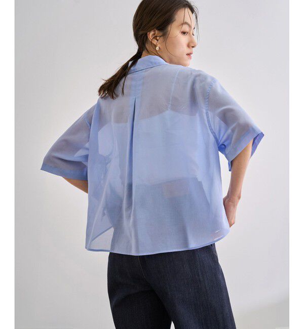 ROPE「【洗える】コットンシアークロップドシャツ」|シャツ・ブラウス|サックス(48)