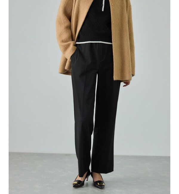 ROPE「ストレッチギャバセミフレアイージーパンツ/イージーケア」|チノ|ブラック(01)